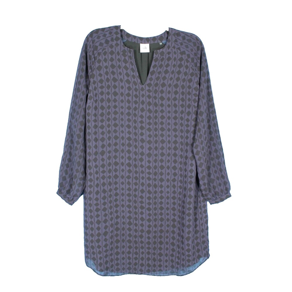 CABI 3102 Line CHIFFON Diamond Print V-NECK Purple/Black SHIFT HARLEQUIN DRESS S
